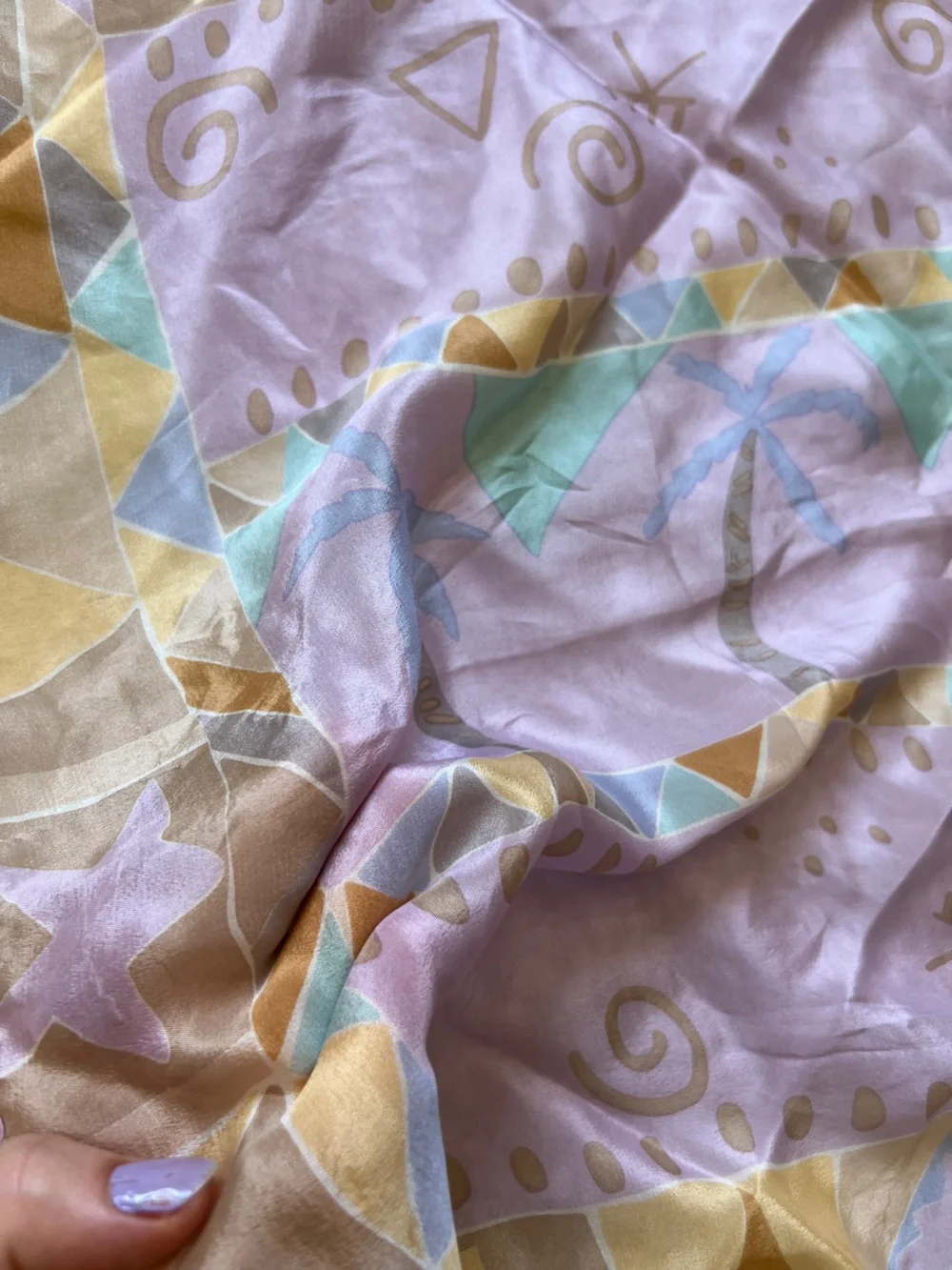 80s Pastel Silk Scarf Tropical Palm Trees Southwest Geometric Abstract 30
